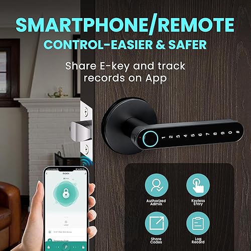 Miniatura 6 de MINIA Pomo de puerta de huellas dactilares, cerradura de puerta inteligente, perilla de puerta inteligente con asa, cerradura de puerta de entrada