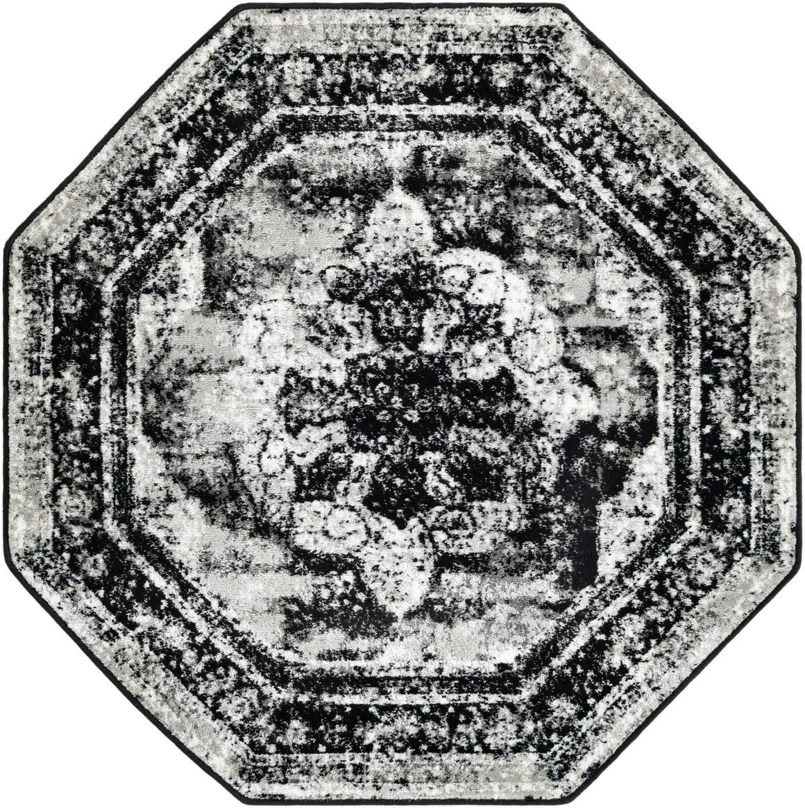 Rugs.com Monte Carlo Collection Rug – 4' Octagon Black Medium Rug Perfect for Living Rooms, Kitchens, Entryways