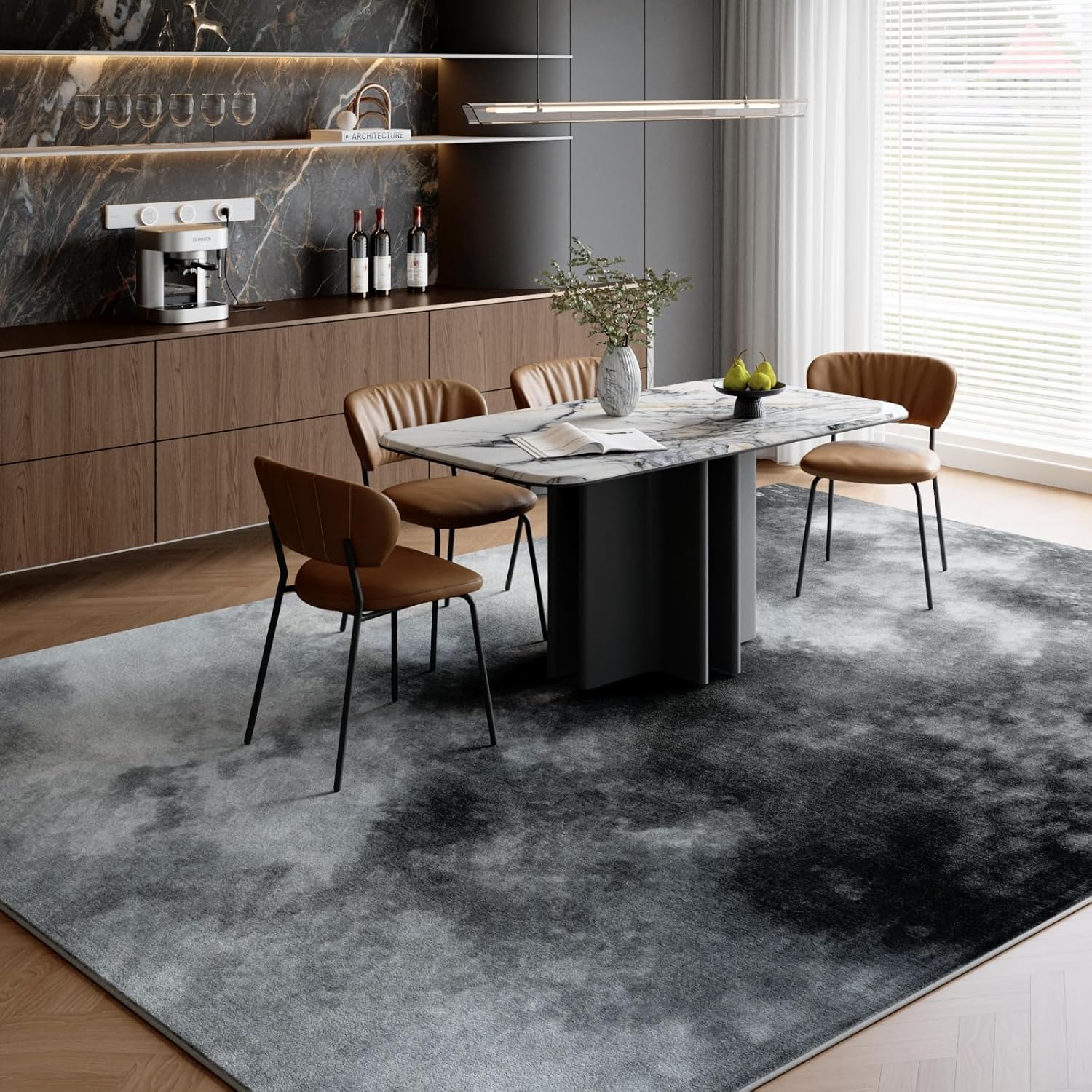 ST. BRIDGE Washable 6x9 Grey Area Rug for Living Room Bedroom, Soft Low Pile Non-Slip Stain Resistant Carpet, Modern Abstract Vintage Artistic Indoor Large Rug for Dining Room Kids Playroom Office