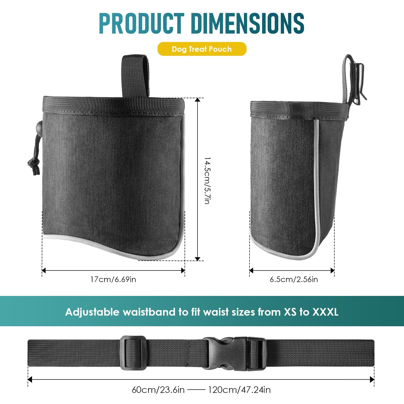 Dog Treat Bag, Dog Training Waist Bag with Adjustable Belt, Pet Treat Pouch for Walking, Hiking, Outdoor Activities, Durable and Lightweight Design for Dog Owners