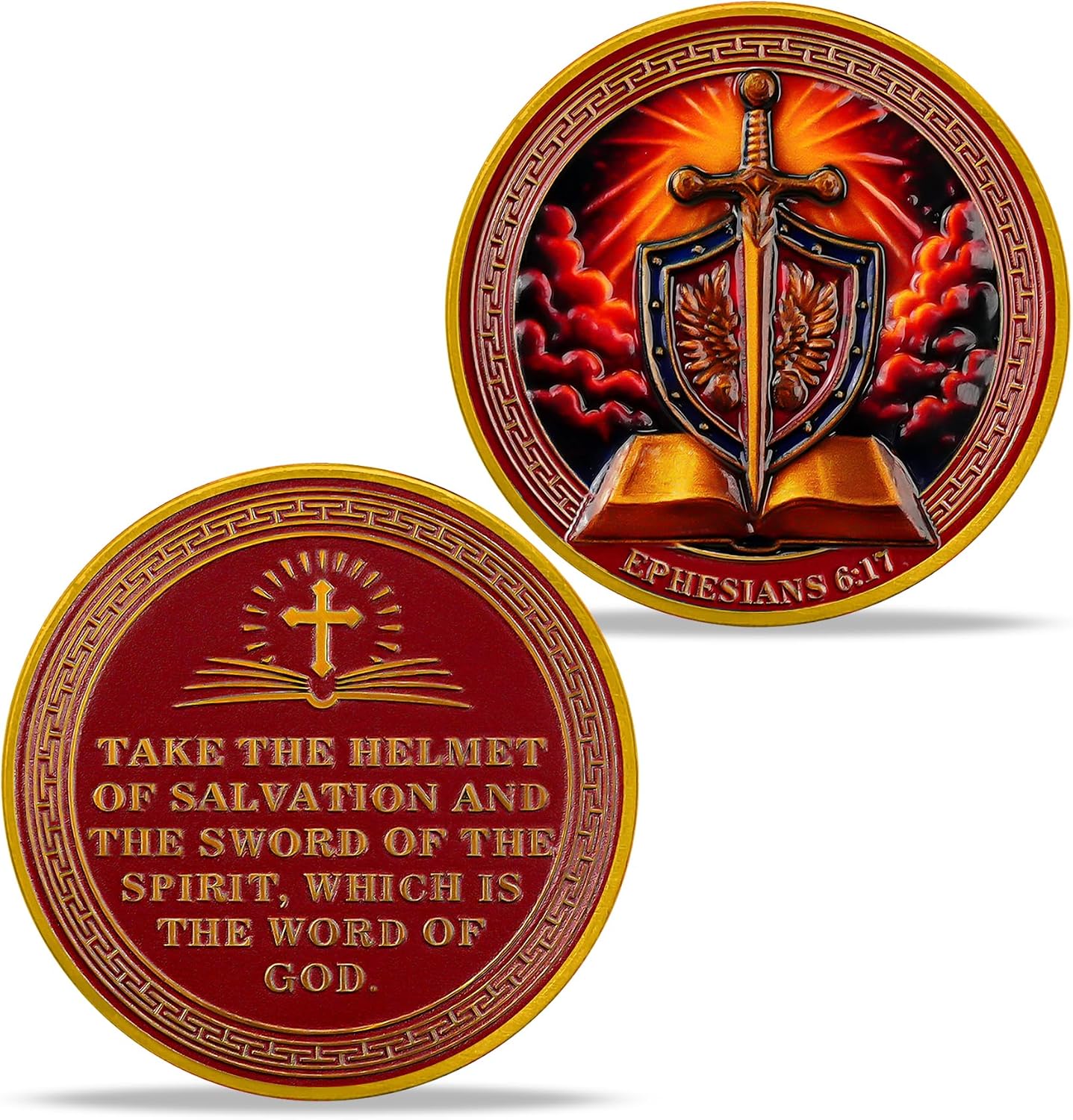 Bible and Sword Challenge Coin - Inspirational Collectible, High Relief Design, Symbol of Courage and Strength, Classic Religious Amulet image 3