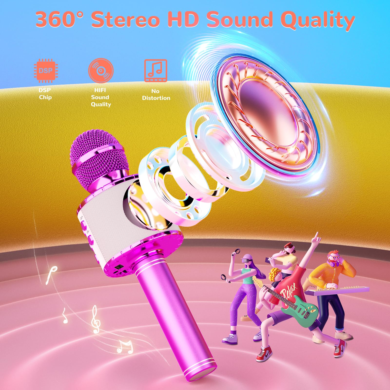 Ankuka Microfono Karaoke Bluetooth Wireless Microfono Bambini Regalo per Bambini 3-12 Anni Microfono Giocattolo Cambia Voce, Compatibile con Android, iOS, PC Viola