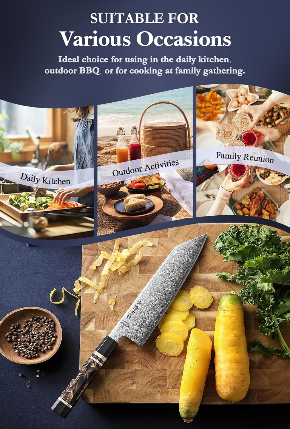 HEZHEN Kiritsuke Knife, 8.5 Inches, 49 Layers Damascus ZDP-189 Steel Japanese Chef Knife, Ultra Sharp Blade, Lightweight Handle, Acacia Wood Box Packing - Image 9