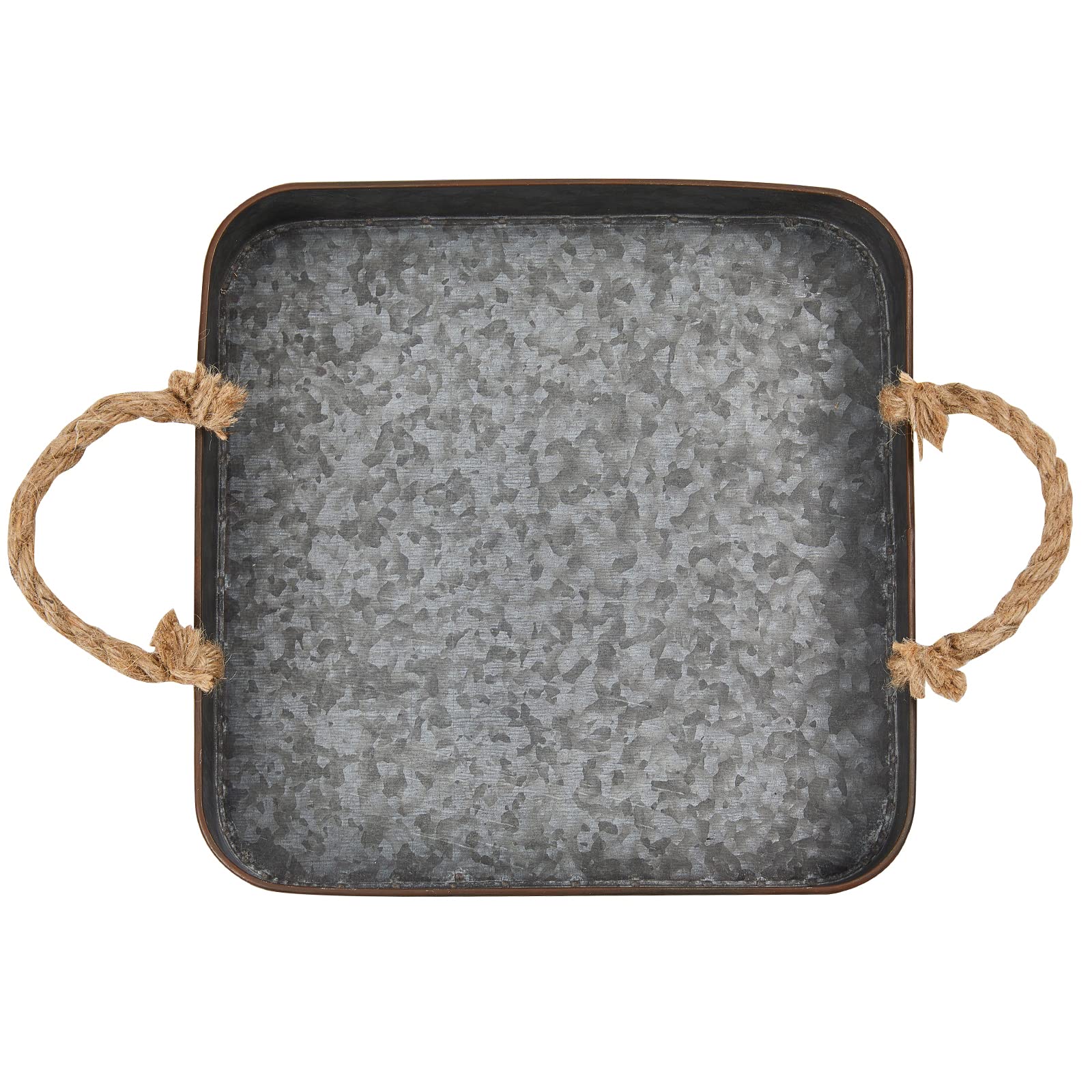 Square Metal Tray Galvanized Metal Tray with Rope Handle Farmhouse Candle Holder Tray Industrial Style Serving Tray Decor Photography Props