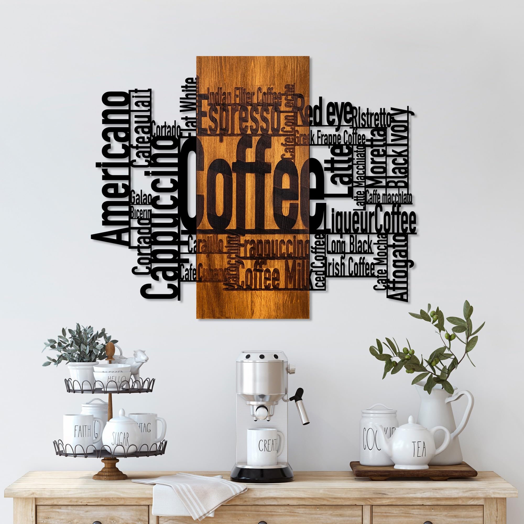Décoration murale en bois noble noyer et métal noir Wallity