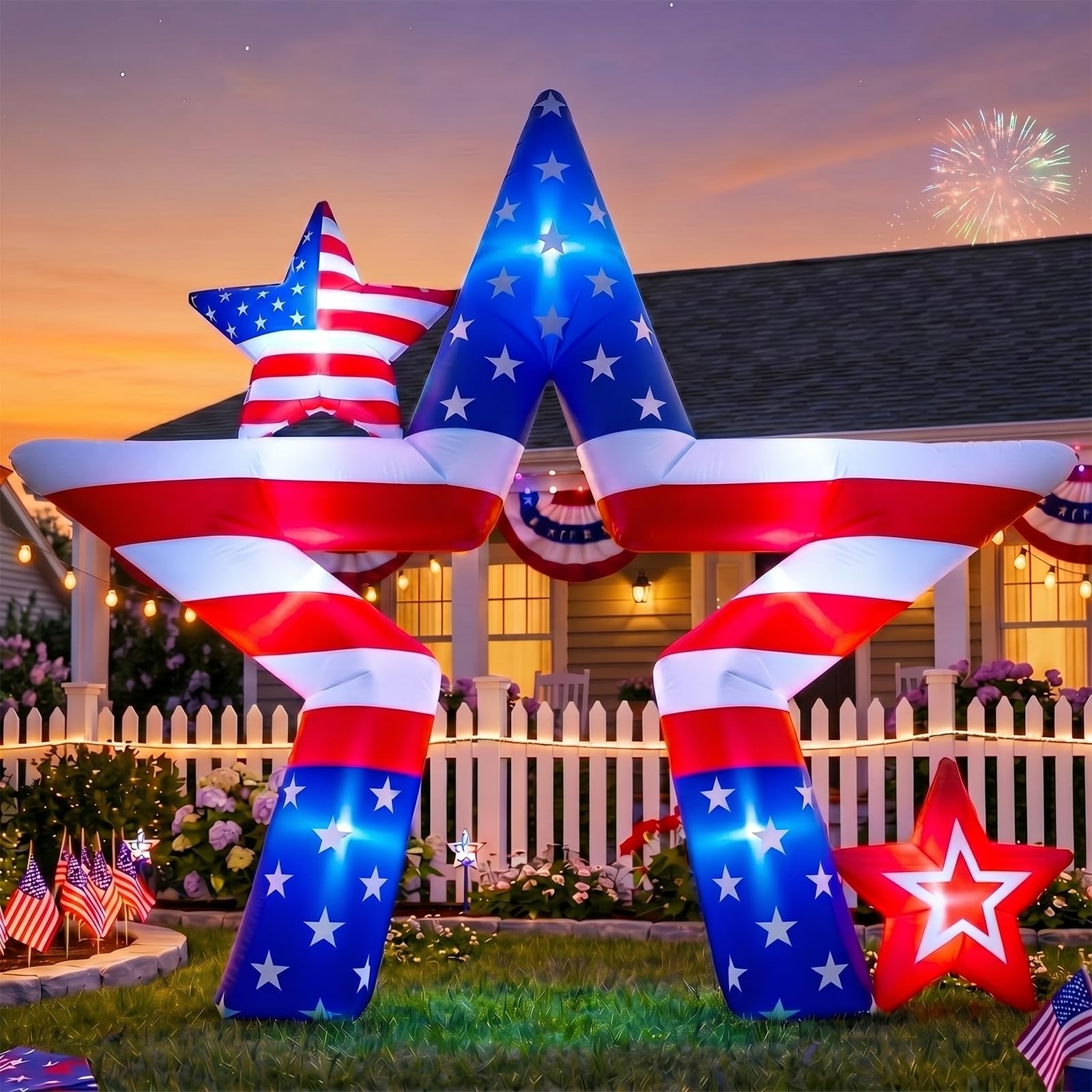 Photo 1 of Leyndo 10 FT 4th of July Inflatables 250th Anniversary Outdoor Decorations Patriotic American Flag Star Arch Inflatables Independence Day Blow Up Lighted Memorial Day Decor for Lawn Yard Garden