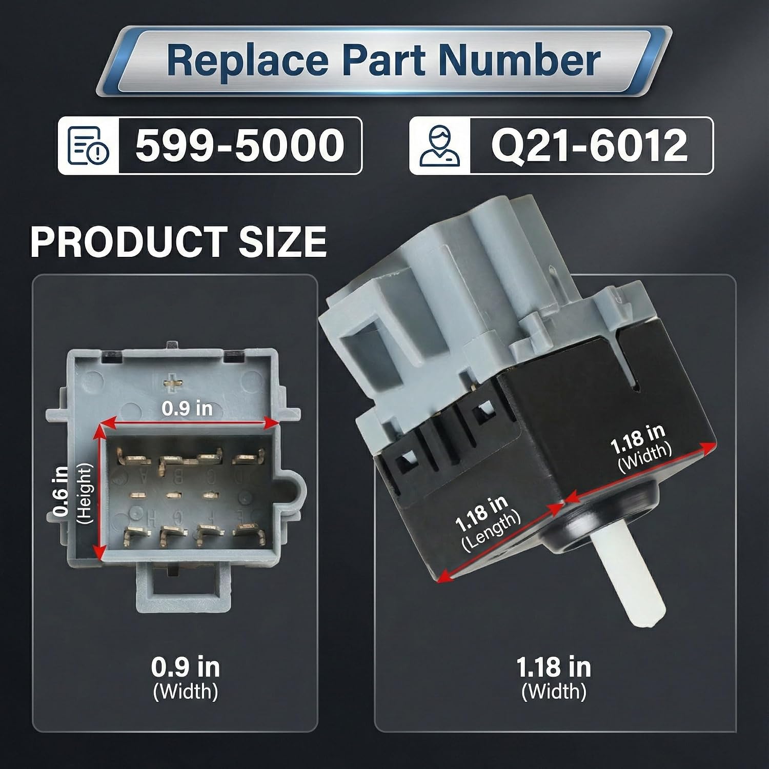 HVAC Blower Motor Switch Compatible with Peterbilt 384 2008-2015, Kenworth, Replaces Q21-6012, 599-5000