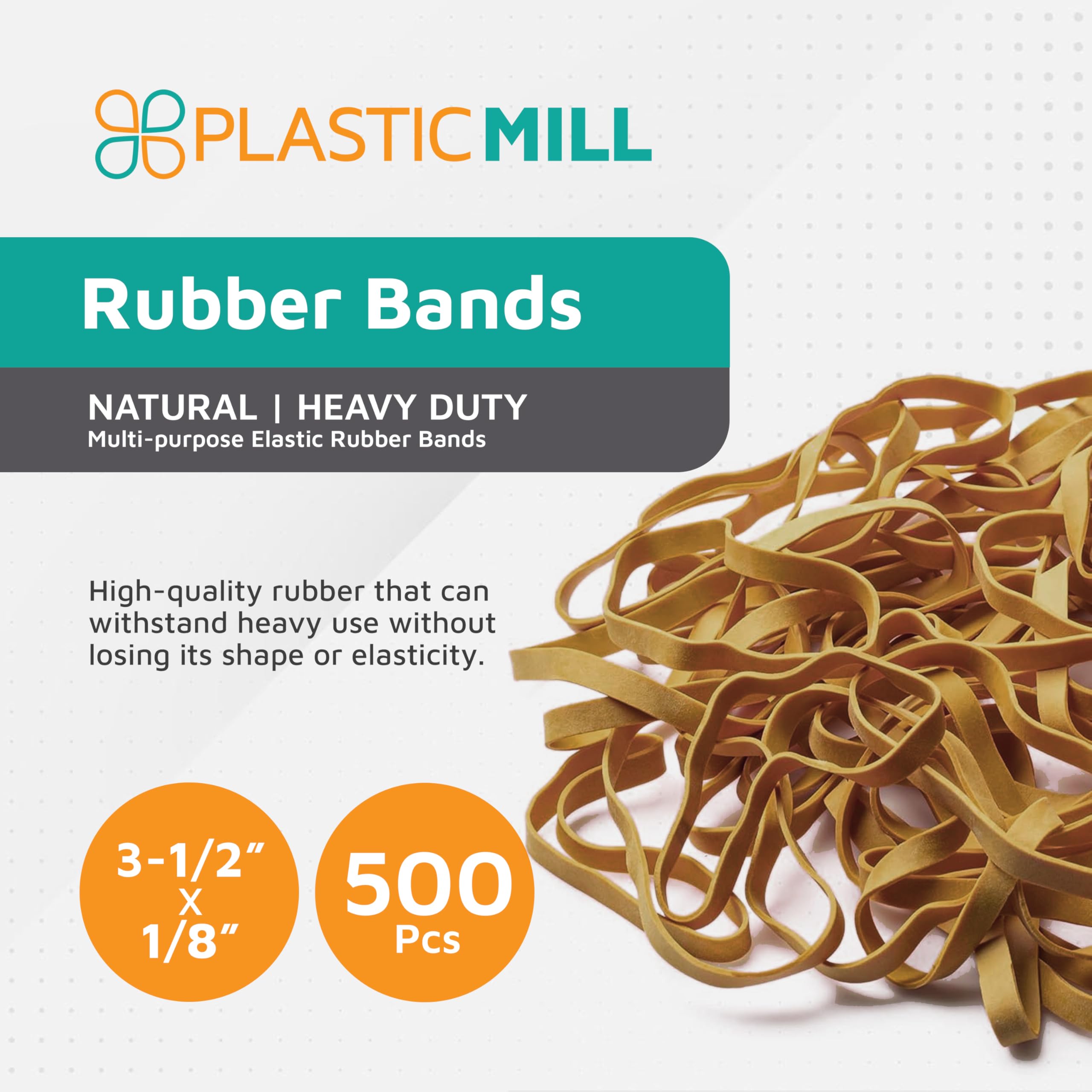 PlasticMill #33 - Elastici in gomma, per ufficio, naturale, 1 libbra, confezione da 500