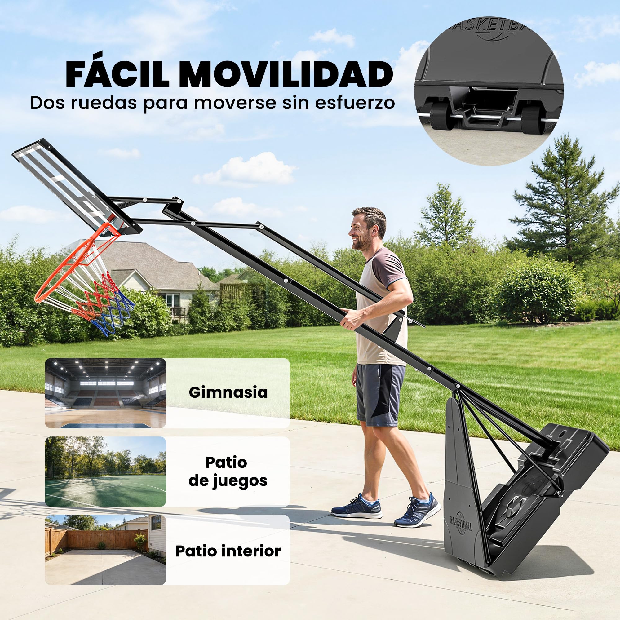 SPORTNOW Canasta de Baloncesto Exterior, Altura Ajustable 245-305 cm, Portátil con Ruedas, Base Rellenable, Tablero Irrompible