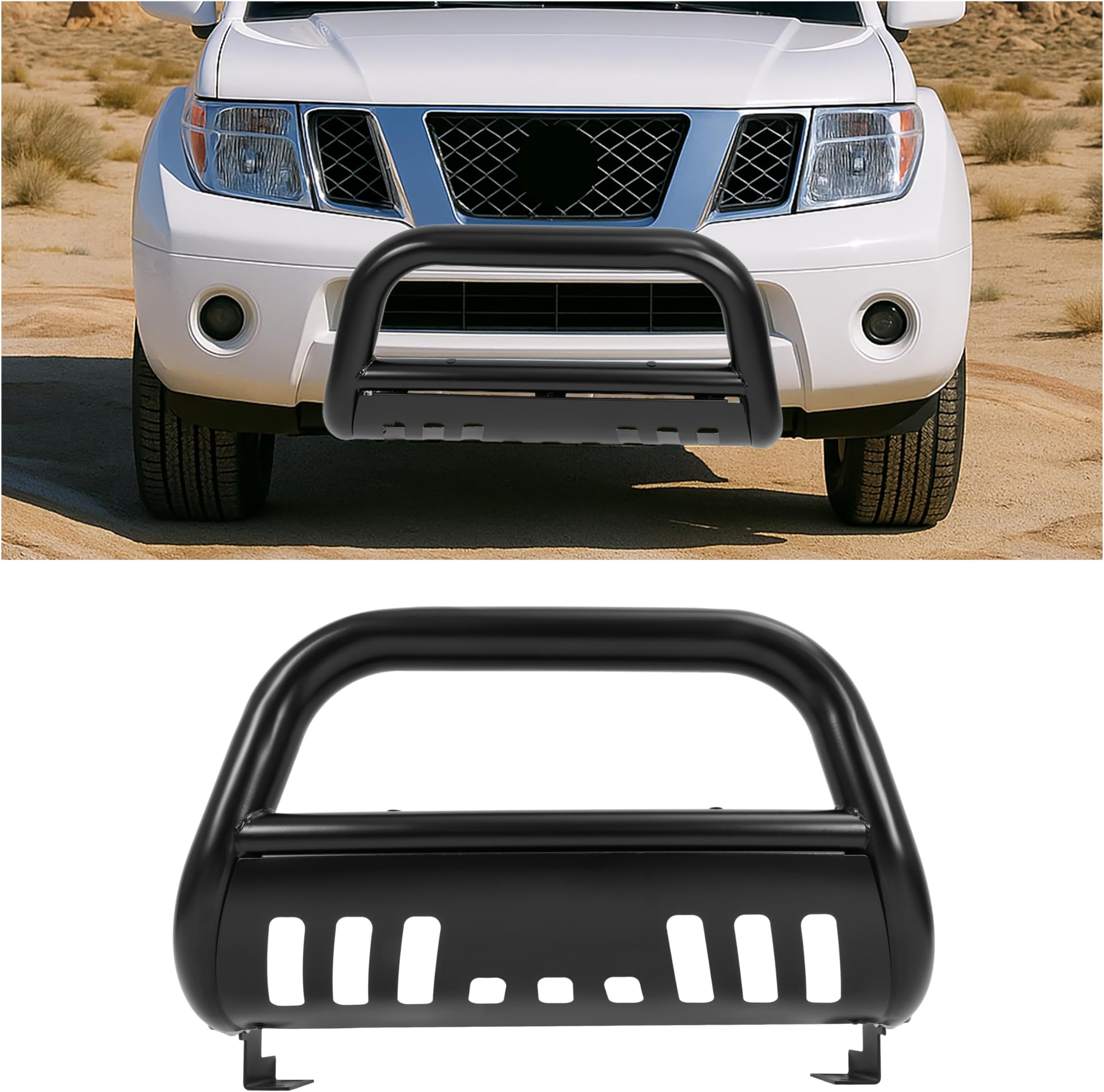 ECOTRIC 3" Bull Bar Compatible with 2005-2007 Pathfinder/ 2005-2015 Xterra/ 2005-2021 Nissan Frontier Push Bumper Grille Brush Guard (Black)