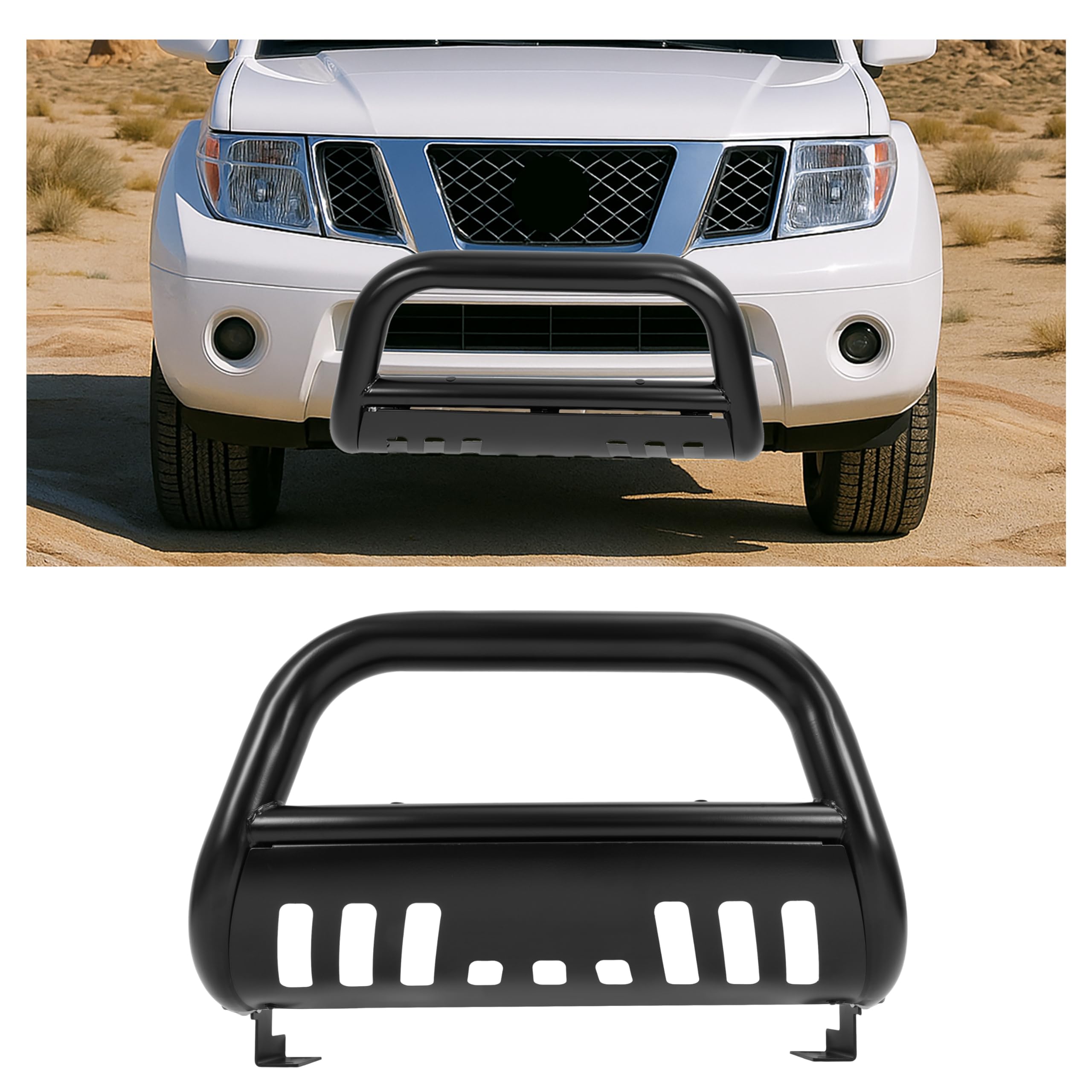ECOTRIC 3" Bull Bar Compatible with 2005-2007 Pathfinder/ 2005-2015 Xterra/ 2005-2021 Nissan Frontier Push Bumper Grille Brush Guard (Black)
