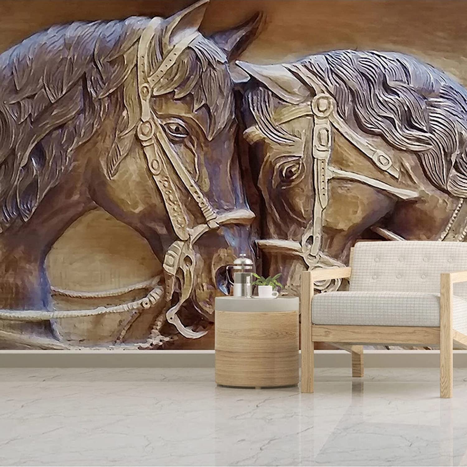 Papel Pintado Moderno De La Foto Pareja De Animales Caballo Papel De Pared Mural 3D Para Sala De Estar, Tv, Dormitorio, Niño, Niña, Habitación De Niños, Pegatina Gigante Autoadhesiva, Papel Tapiz 3D,