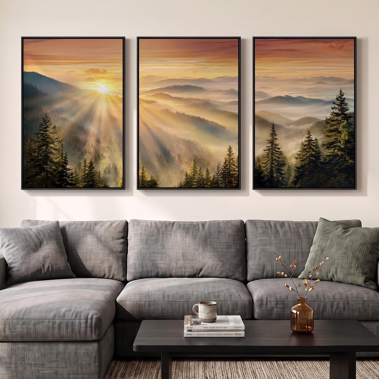 Photo 1 of mxart Large Framed Mountain Landscape Wall Art for Living Room, 24x36 Inch