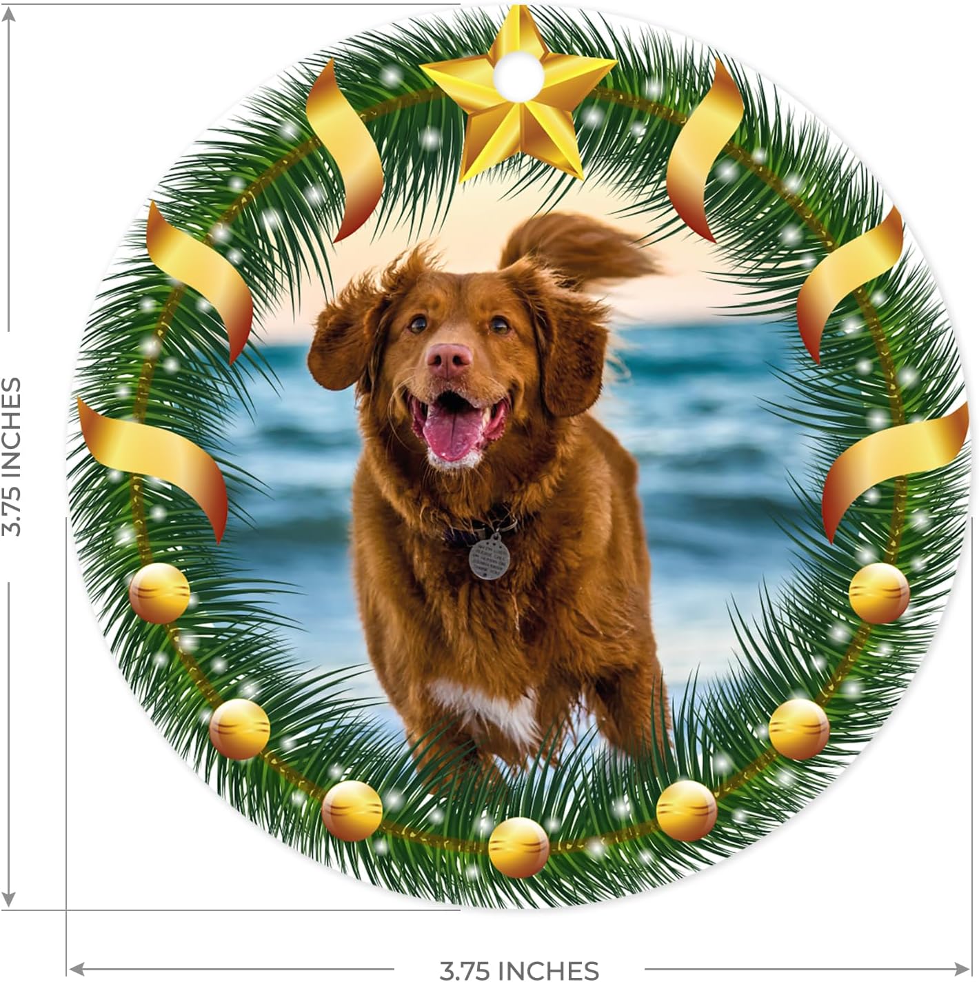 Soul Décor Customized Dog Memorial Ornament, Personalized Dogs Christmas Ornaments Text and Photo for Pets and Cats Decor, Velvet Pouch Included, Large 3.75"