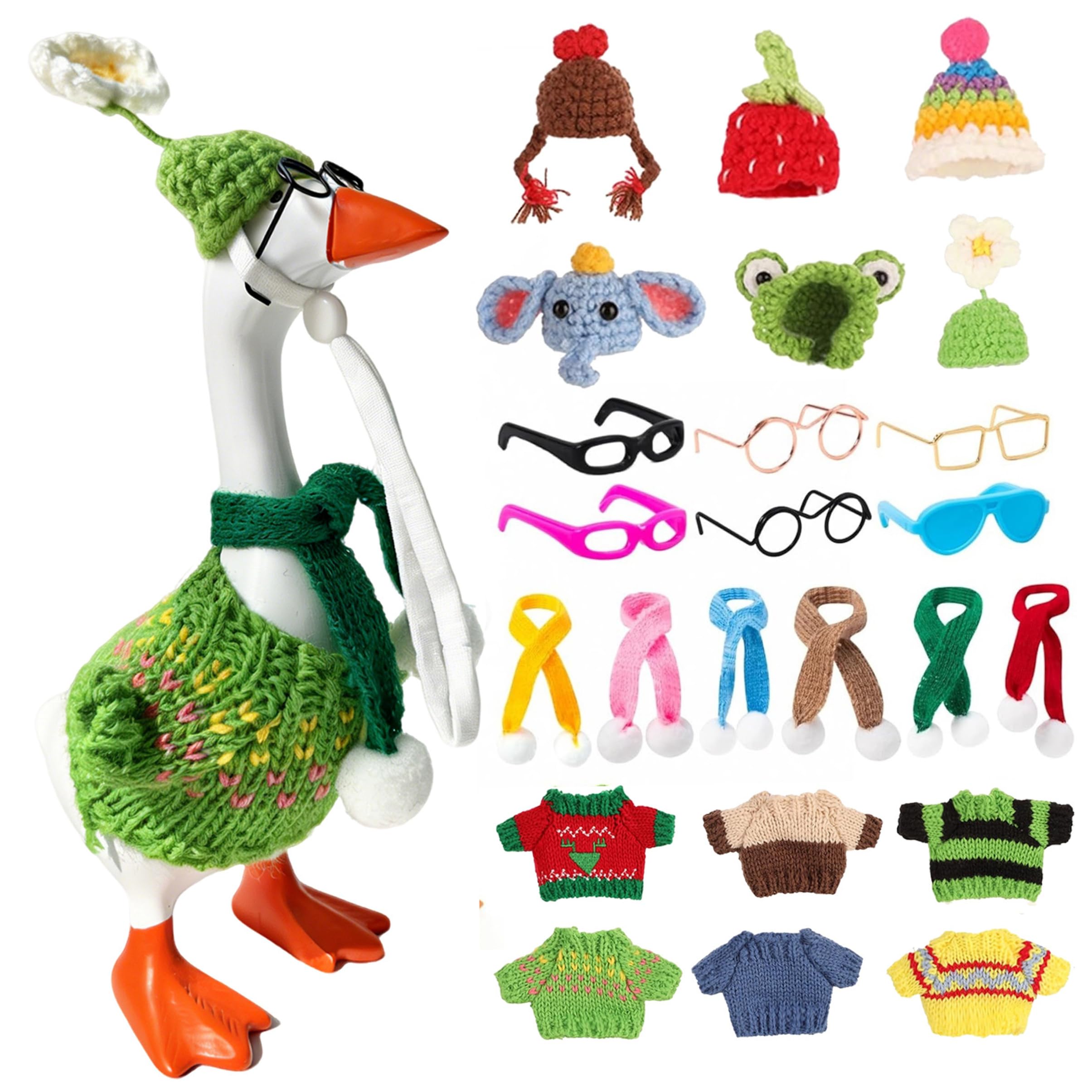 PithCogent Desk Gooses Outfits, 24PCS Desk Gooses Outfits 7 Inches, Cute Clothes & Accessories Set (Hats, Sweaters, Scarves, Glasses)
