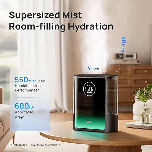Miniatura 3 de Dreo Humidificadores inteligentes de 8L para dormitorio, 600 pies cuadrados, 80 horas de funcionamiento cálido y frío, humidificador de niebla de
