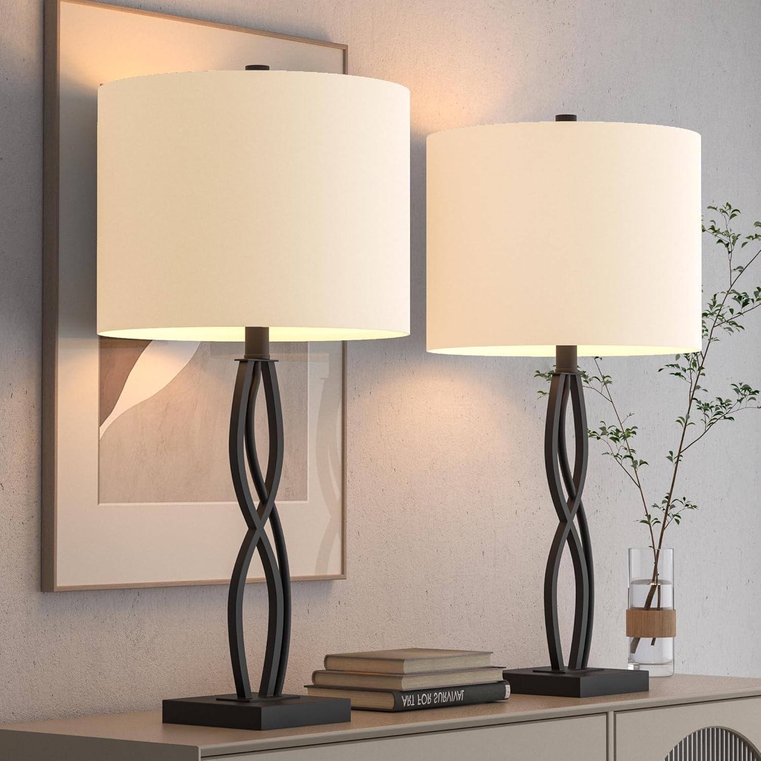 HIGHTRY Modern Table Lamps Set of 2 for Living Room, 3-Way Dimmable ...