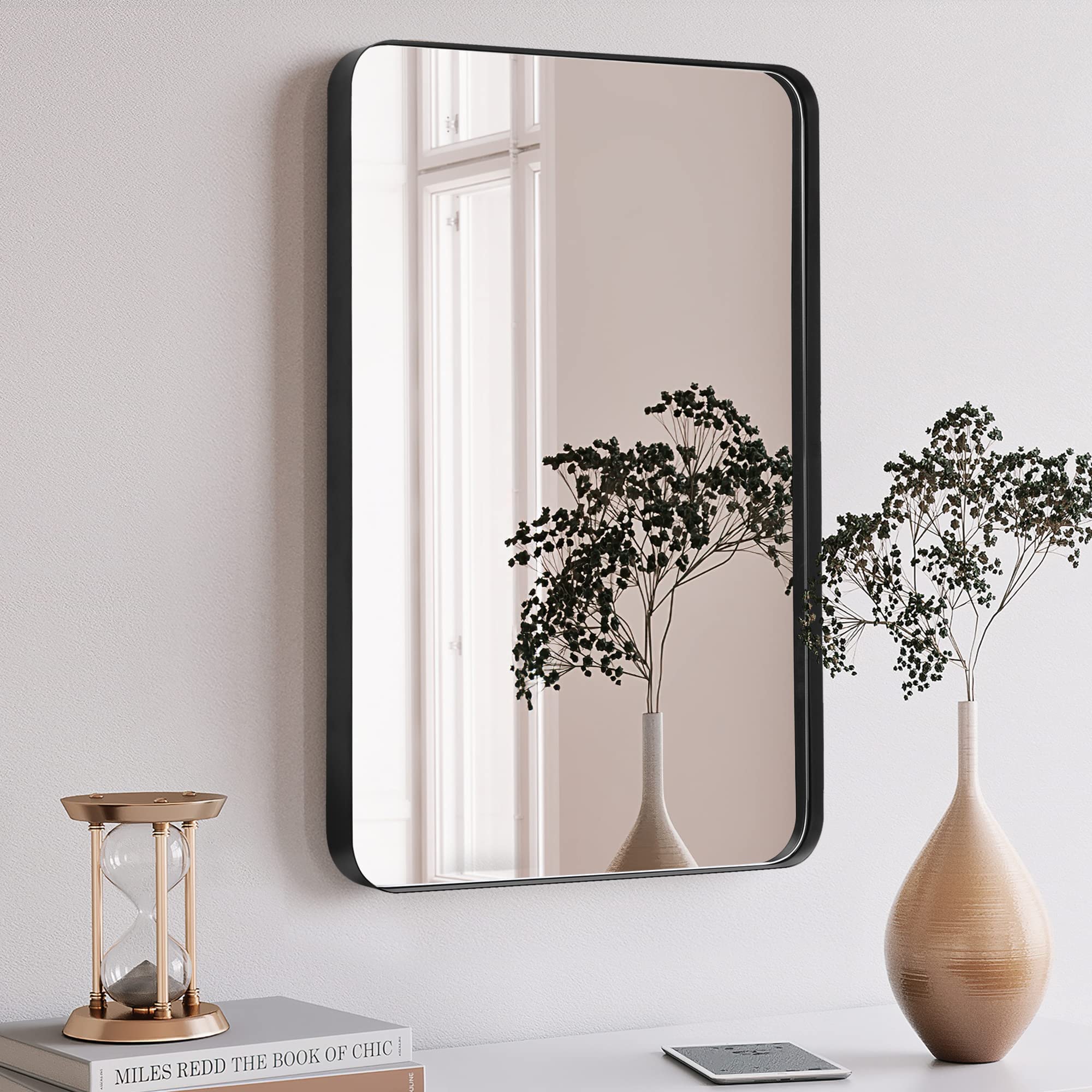 Buy Clavie Bathroom Mirror, 24x36 Inch Black Metal Mirror with Rounded