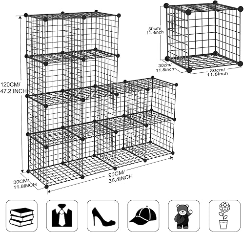 Miniatura 67 de TUMUCUTE - Organizador de armario, organizadores y almacenaje con 12 cubos, estantería de rejilla metálica, organizadores de juguetes y contenedores