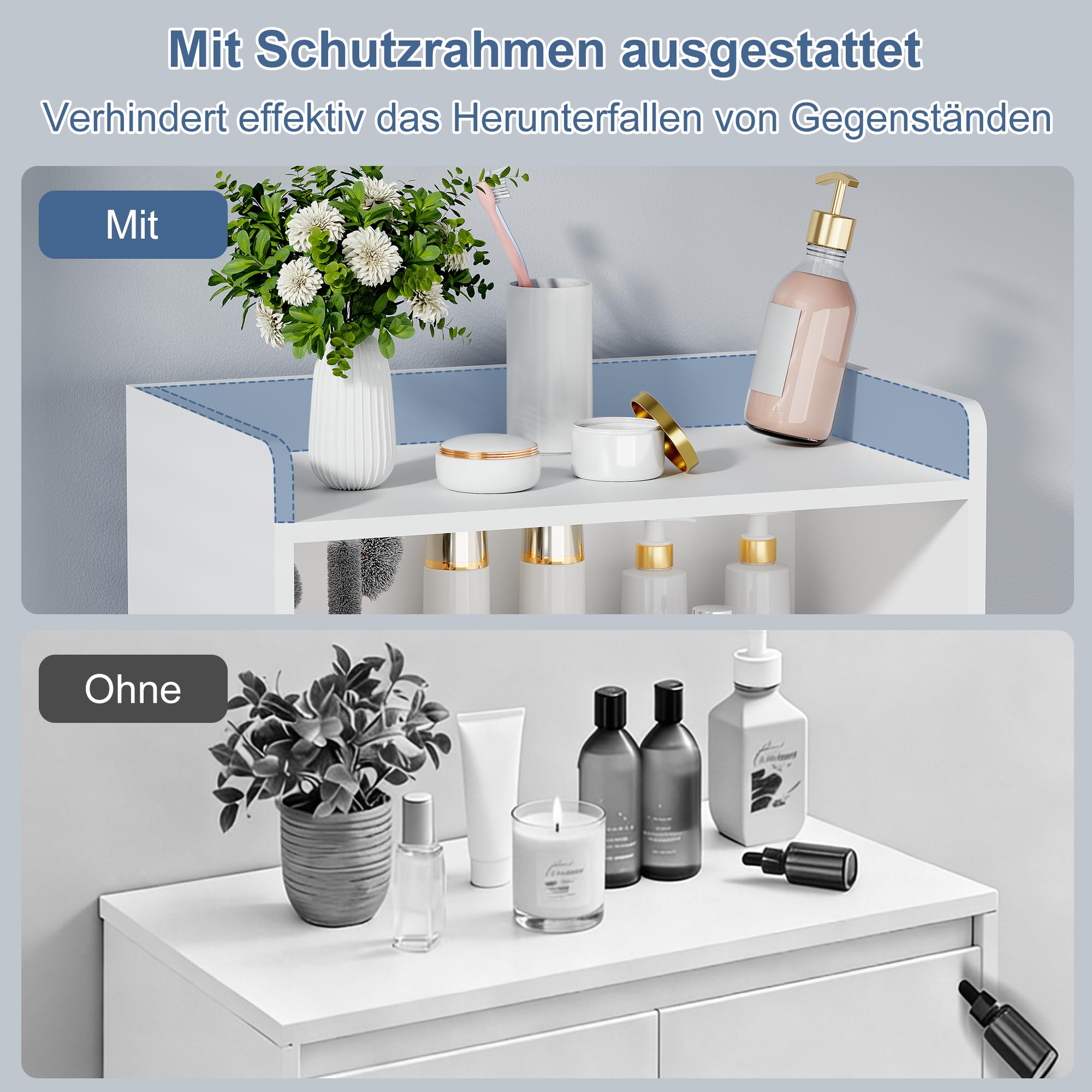 BEWISHOME Badezimmerschrank, Kleiner Badschrank | Bad Schrank mit 2 Türen und 2 Verstellbaren Trennböden, Geeignet für Bad, Wohnzimmer & Küche, 30 x 50 x 100 cm, Weiß, EYYG18W