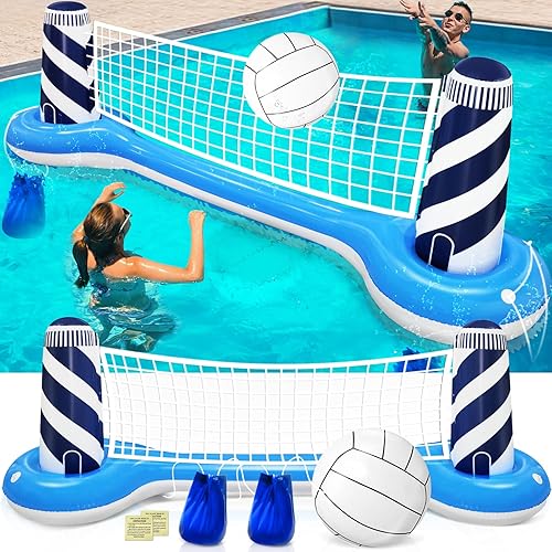 Juego de flotador inflable de red de voleibol con pelota de playa de 19 pulgadas, diseño de faro, juguetes flotantes para deportes acuáticos para