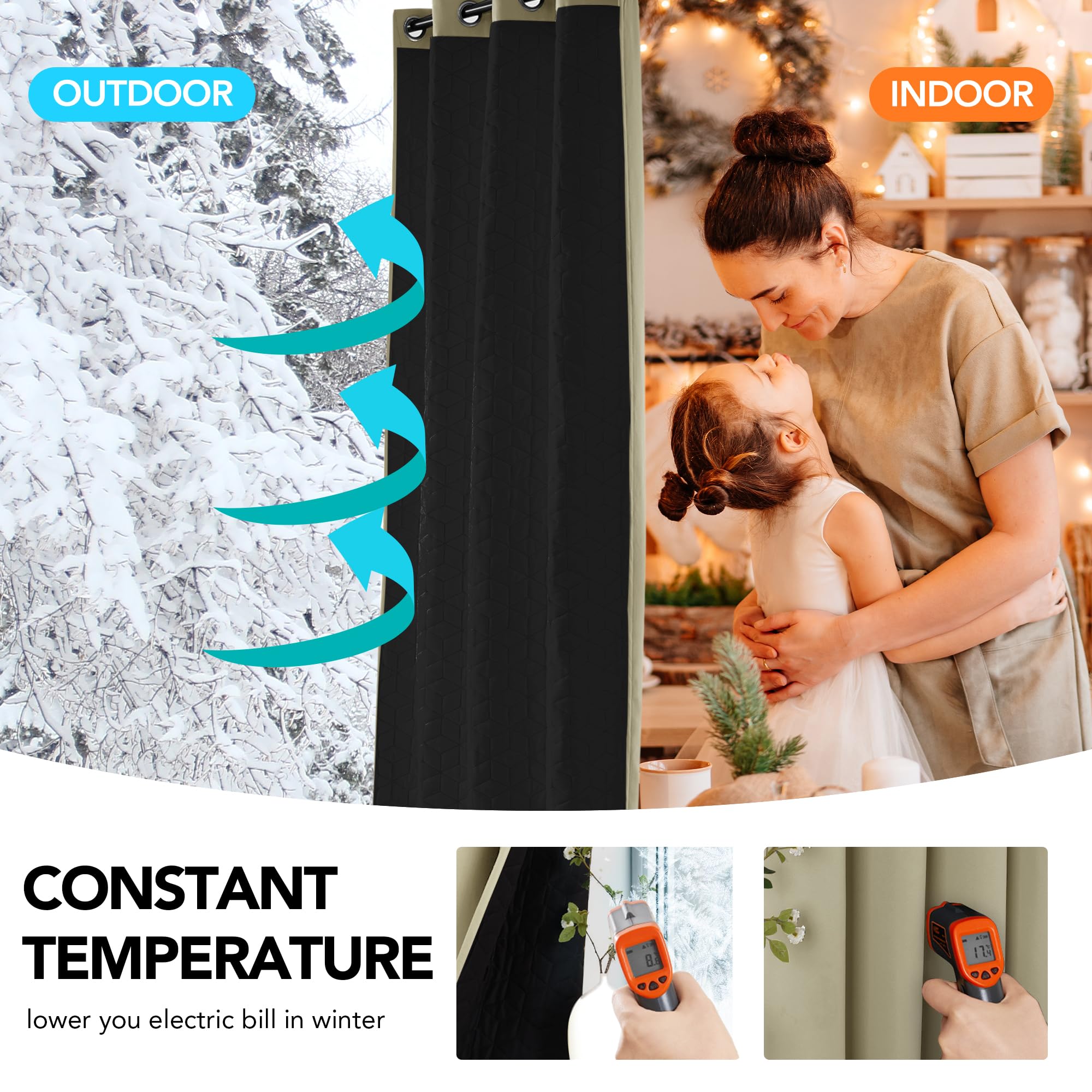 Deconovo Tenda Oscurante Termica Doppio Strato, Antivento, Pesante, Isolante per Freddo e Caldo, Adatta per Finestre e Porte, 132x214 CM, Beige, 1 Pezzo – Certificata Oeko-Tex® Standard 100