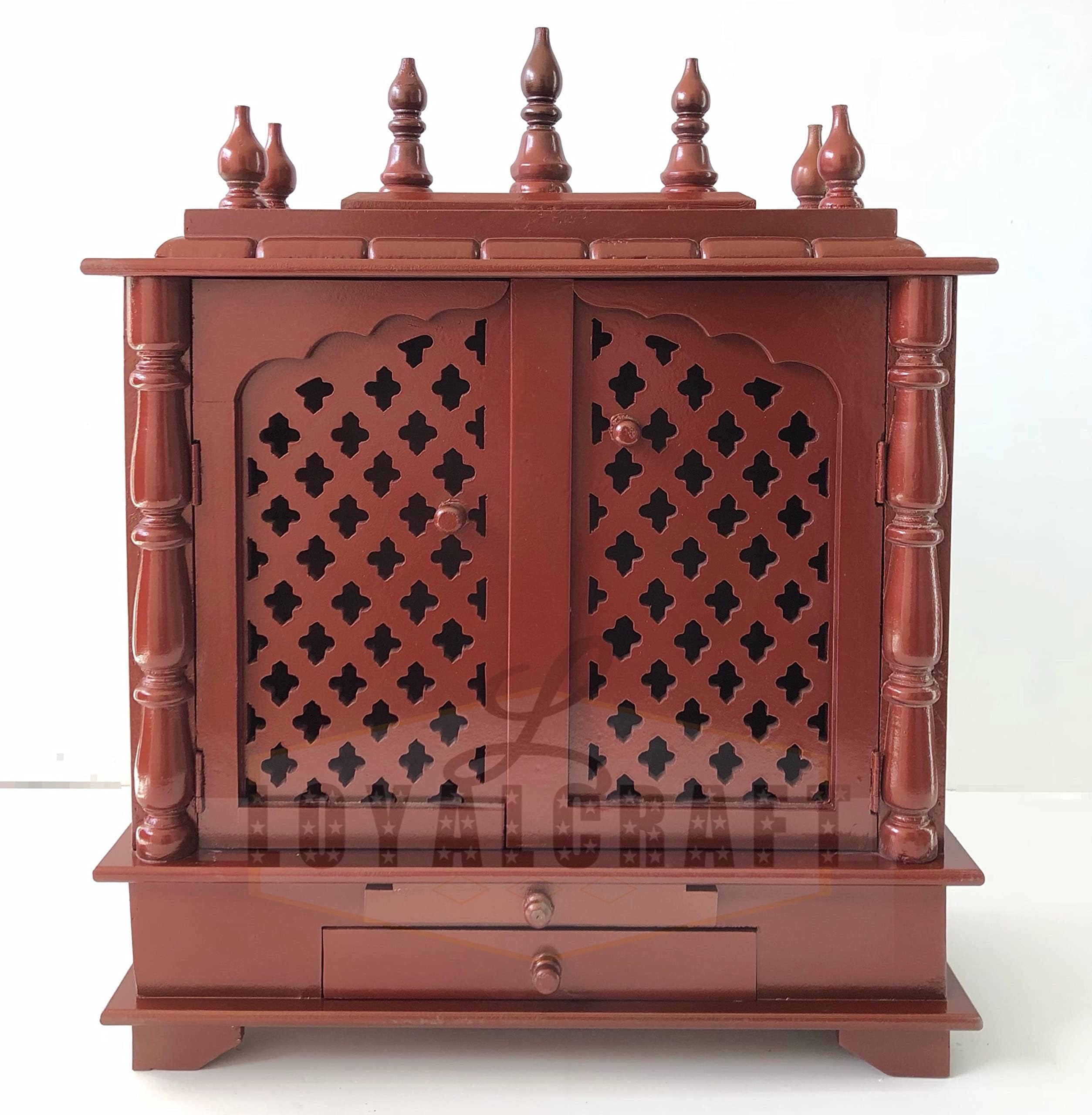 LOYALCRFAT Wooden Temple Large Size 24x12x30 Home Temple/god Stand/Pooja Stand/mandap/mandir with Doors (Large 24x12x30 WxDxH INCH, Polish Rosewood Colour)