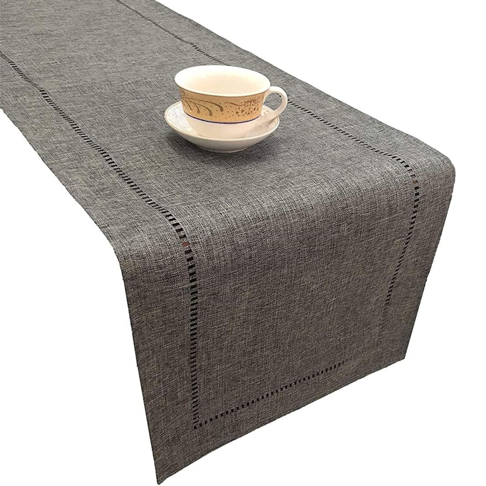 Aputue Table Runner, 32×180cm Everyday Polyester Table Runner, Decorative Linen Table Runner Farmhouse Style, Rustic Farmhouse Grey Table Runners for Everyday Dining Wedding Party Holiday Home Decor