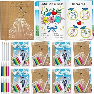 Cinrobiye 96 Pcs Wedding Coloring Books Activity Set for Boys Girls Guess the Dress Cards Wedding Party Supplies Favors Goodie Bag Fillers Table Games Reception Activities Ideas
