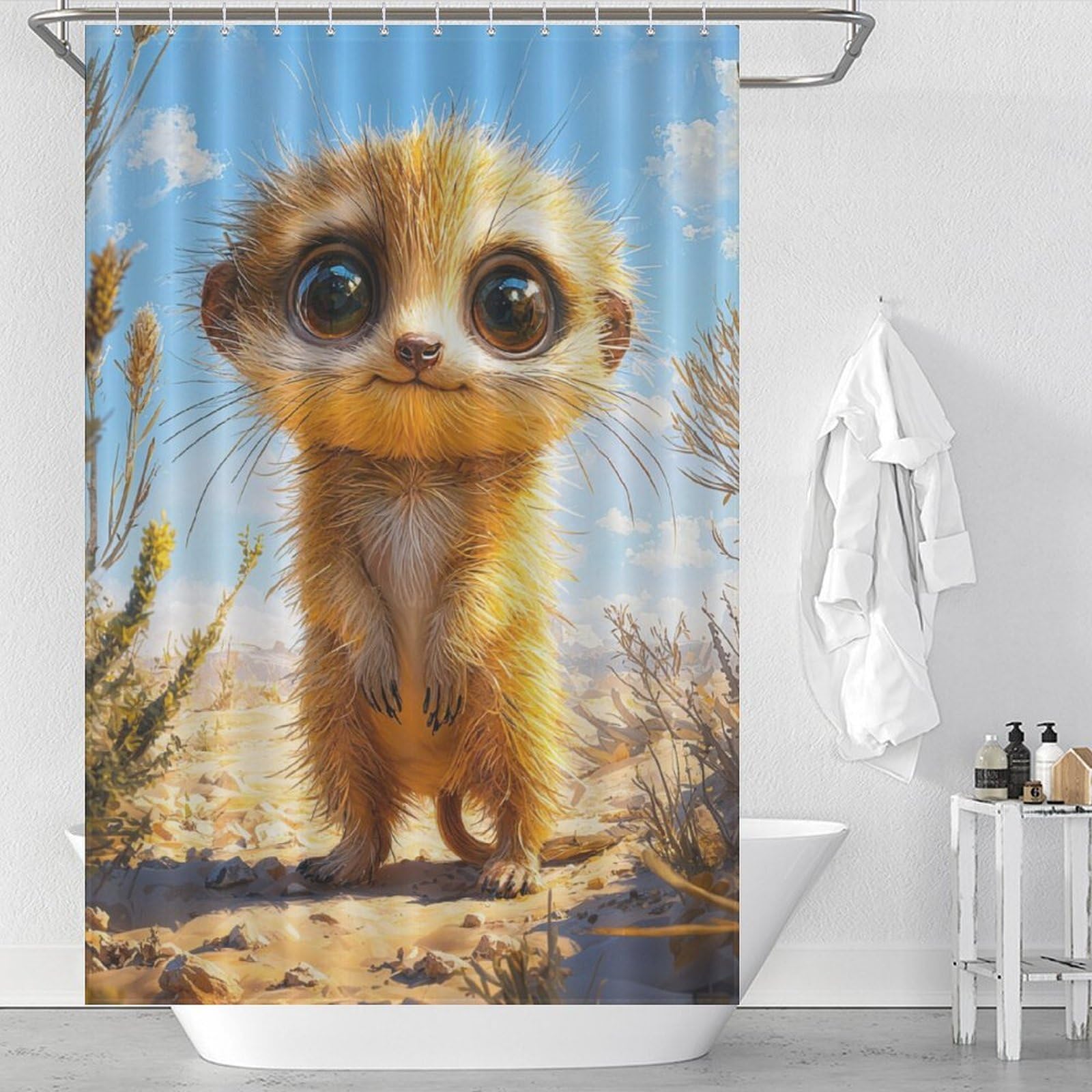 Rideau de douche suricate pour dortoir et salle de bain étudiante