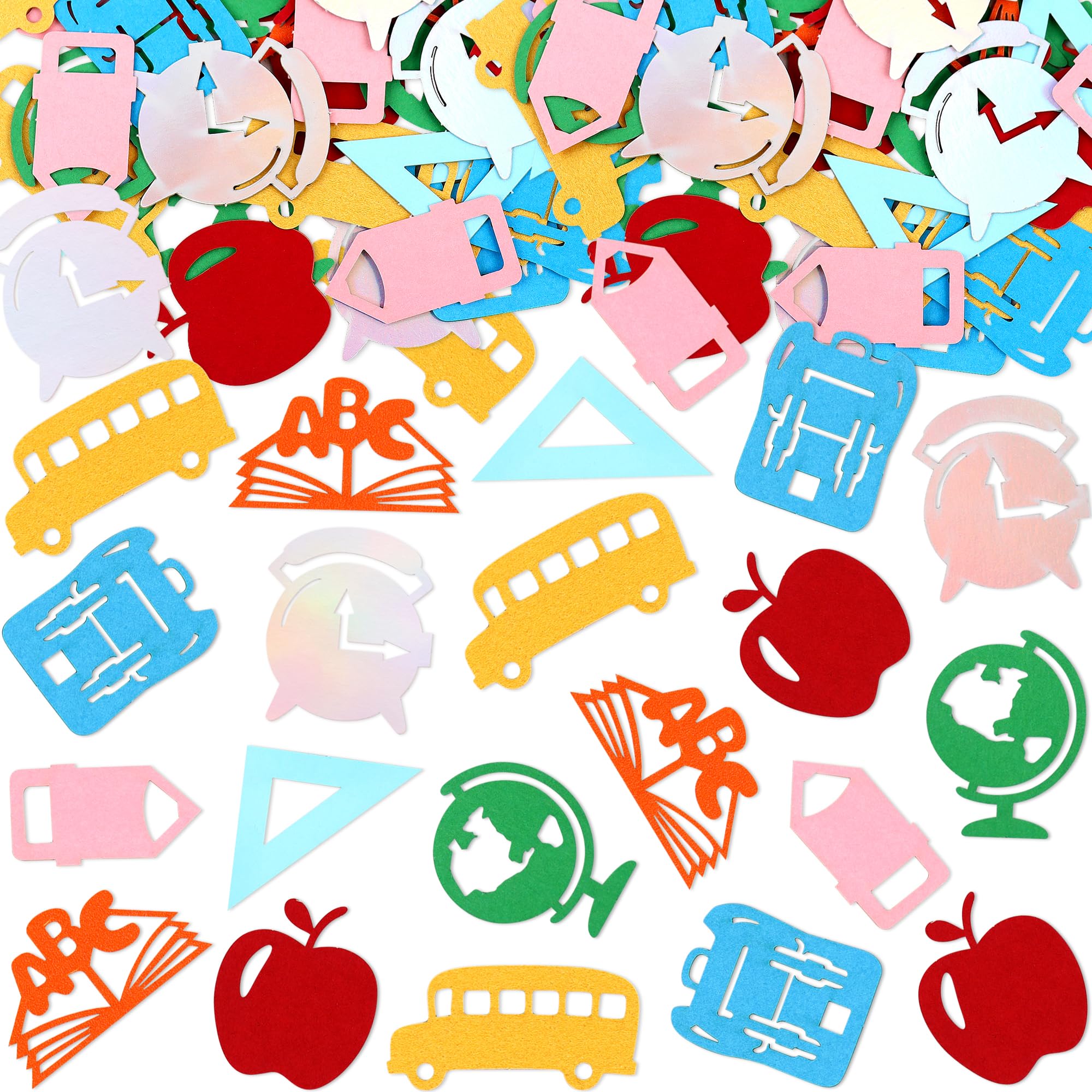 Photo 1 of 200Pcs Back To School Confetti Pencil Bus ABC Apple Table Decorations Double-sided Colorful Paper Confetti for Kindergarden Primary School Enrollment Party Confetti Back to School Party Decorations