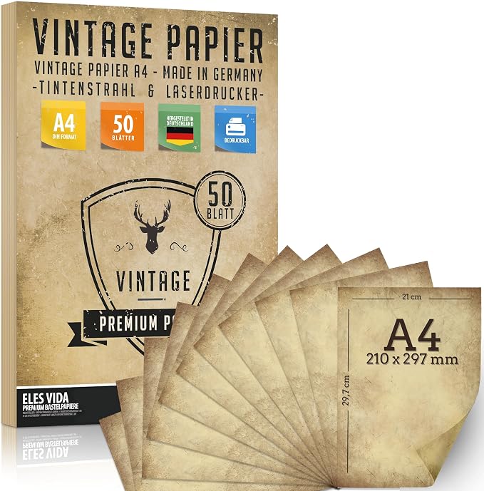50 hojas A4 de papel vintage ElesVida