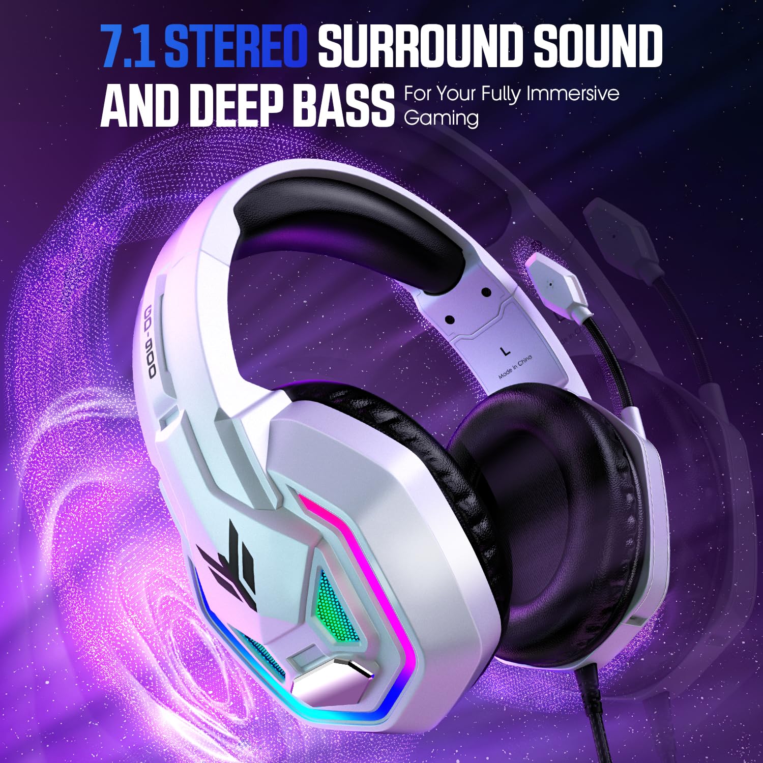YPBDAN Gaming Headset for PS5, PS4, Xbox Series X|S, Xbox One, PC, Switch, Mac - RGB Over-Ear Headphones with 7.1 Surround Sound, Noise Cancelling Mic, 50mm Drivers & Memory Earmuffs for Nintendo 64 - Nintendo Switch - Very Good - Used Accessory - Image 7