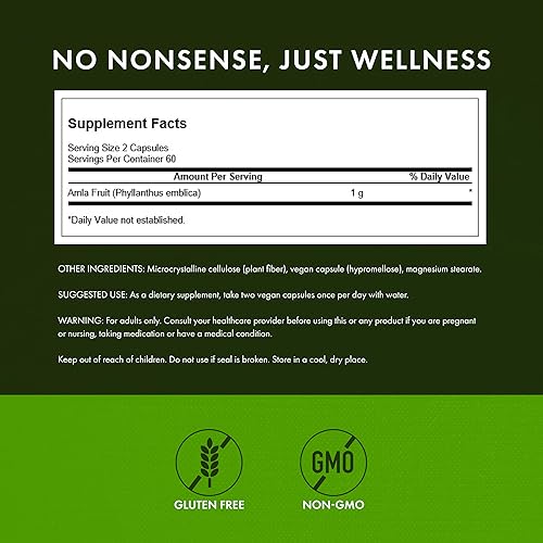 Miniatura 3 de Swanson Full Spectrum Amla Fruit (grosella espinosa india) - Suplemento herbario ayurvédico que promueve la vitalidad y el apoyo energético, lleno