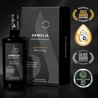 Armolia Spanish Premium Drinking Extra Virgin Olive Oil, Gold Award Winner, Cold Pressed, Early Harvest, Rich in Polyphenols, Glass Bottle EVOO (2-Pack 500ml)