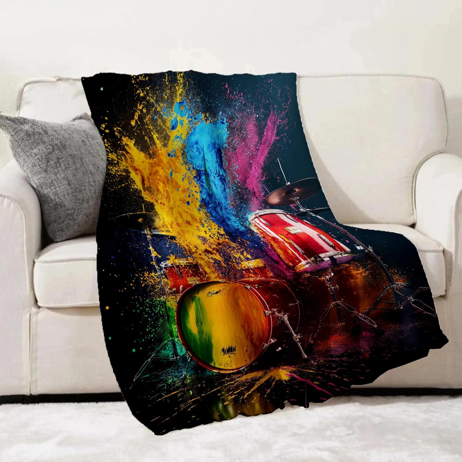 Colorful Drum Set Blanket 50"x60", Music Plush Blankets, Ideal for Home Decor, Couch, Bed, Travel, for Adults and Kids