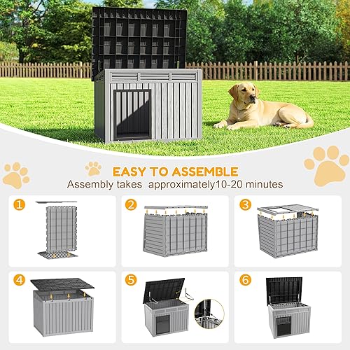 Miniatura 7 de Fancyango Casa grande para perros para interiores y exteriores, resistente a la intemperie y techo extraíble, se adapta a perros pequeños a grandes