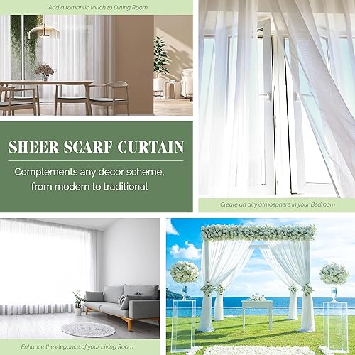 Miniatura 6 de WPM elegante cenefa tipo bufanda blanca transparente de 216pulgadas de largo