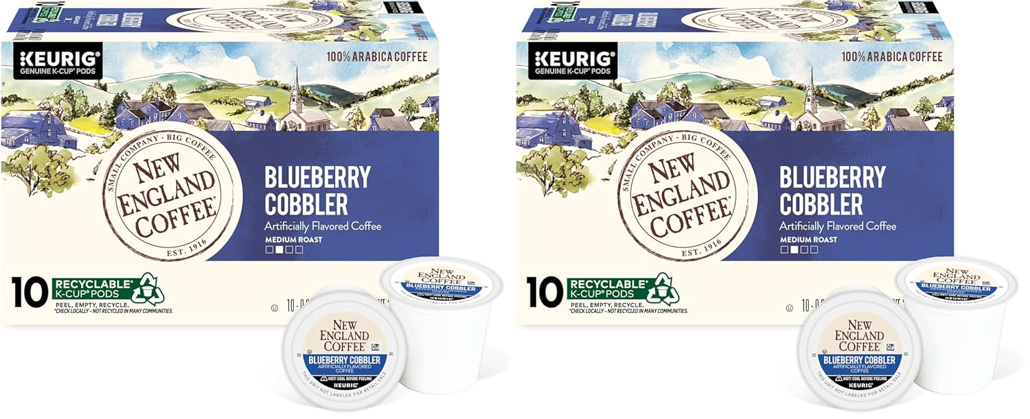New England Coffee Blueberry Cobbler Medium Roast Single Serve Pods, 10ct Box (Pack of 2)