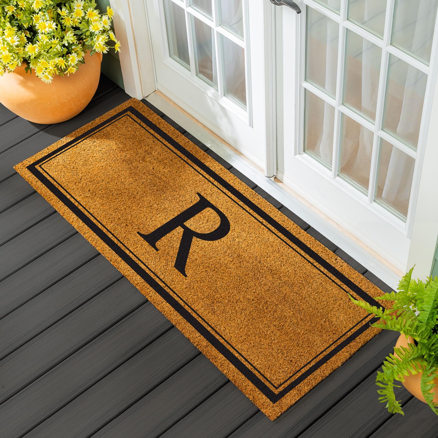 Evergreen Flag Monogram Extra Large Coir Doormat, 60x24 Inches Front Door Mat, Outdoor Indoor Entrance Rug, Welcome Mat for Double Doors Porch Patio,