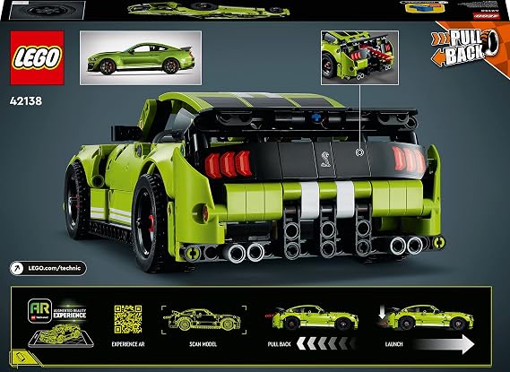 LEGO Technic Ford Mustang Shelby GT500 42138 – Birthday Gift Idea for Kids Ages 9 and Over, Race Car Creative Toy Making Set with 2 Czech– Drop Engine Functions (544 Pieces)