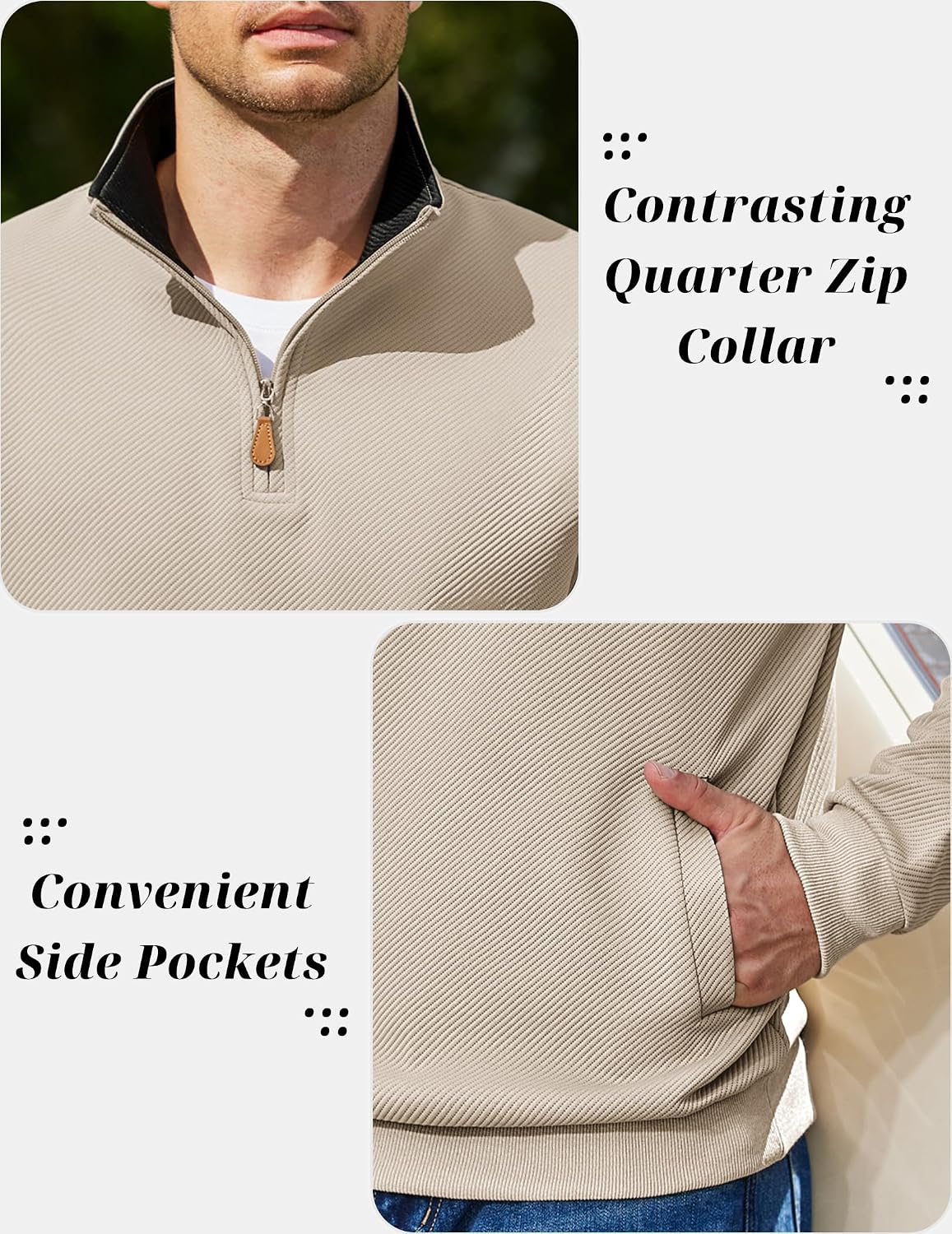 COOFANDY Mens Quarter Zip Pullover Sweatshirts Casual Mock Neck Sweater image 5
