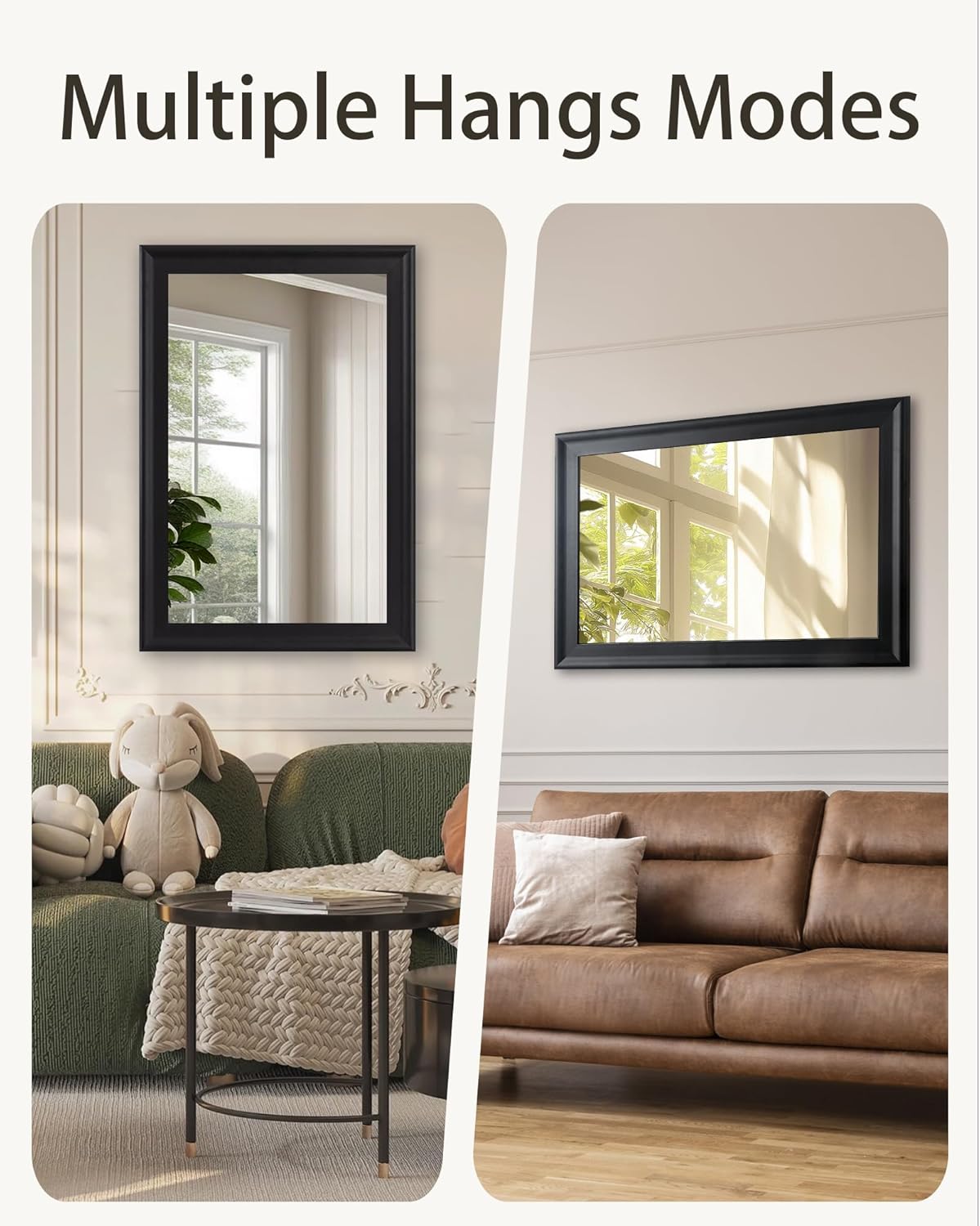 バスルーム用ブラックウッドミラー、長方形素朴な61.0 x 91.4 cm 壁用バニティミラー、玄関、ベッドルーム、リビングルーム用