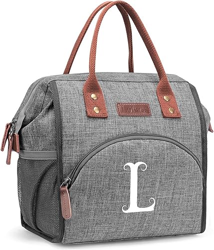 Lonchera con inicial para mujeres y mujeres, reutilizable, aislada, para adultos, bolsa de almuerzo de apertura amplia, bolsa enfriadora congelable