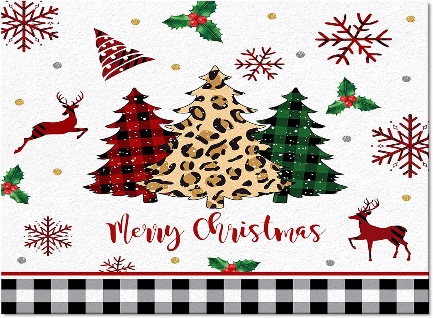 Area Rug 2x3 Feet, Winter Snowflake Elk Deer Buffalo Check Plaid Christmas Tree Rug, Rugs for Living Room Decor Bedroom Decor Kids Room, Non-Slip Living Room Rugs, Comrft Carpet Washable Rug