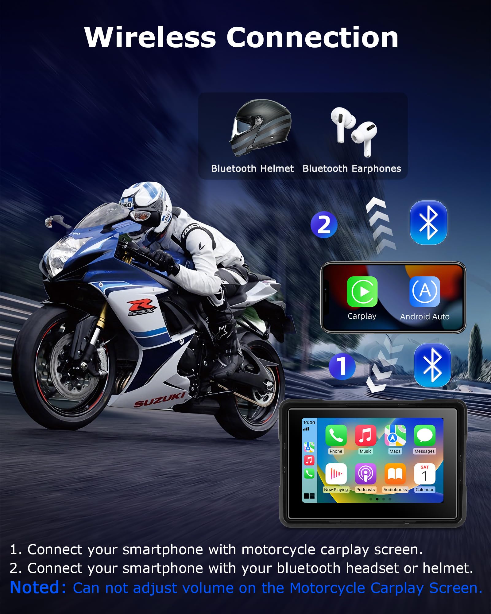 Jansite Schermo Carplay Moto Android Auto con TPMS Sistema, 5 Pollici Navigatore Moto,Bluetooth,Impermeabile IP67,Siri/GoOgle Assistant