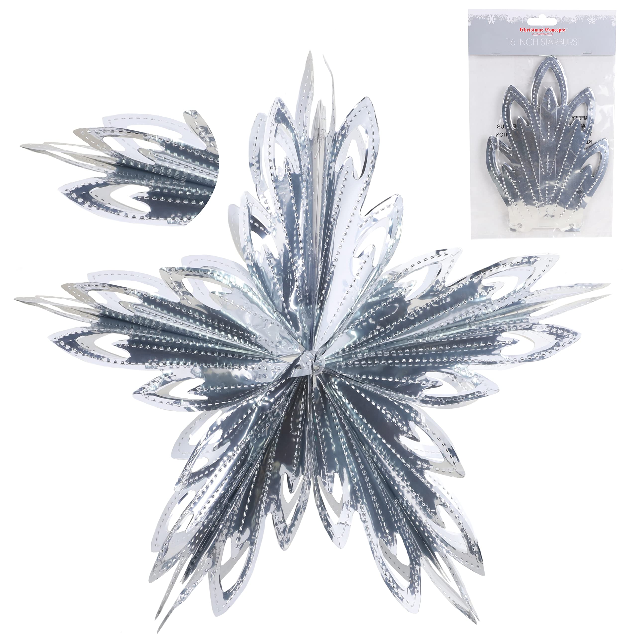 Christmas Concepts Silver Christmas Concepts® 16” (1.3Ft) Large Foil 3D Star Hanging Decoration – Christmas Trimming (Silver)