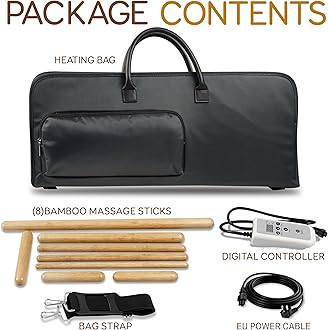 SereneLife Bamboo Massage Sticks Warmer Set - Portable Electric Massager Kit with Digital Temperature Controller, Heating Bag, 8 Massage Sticks