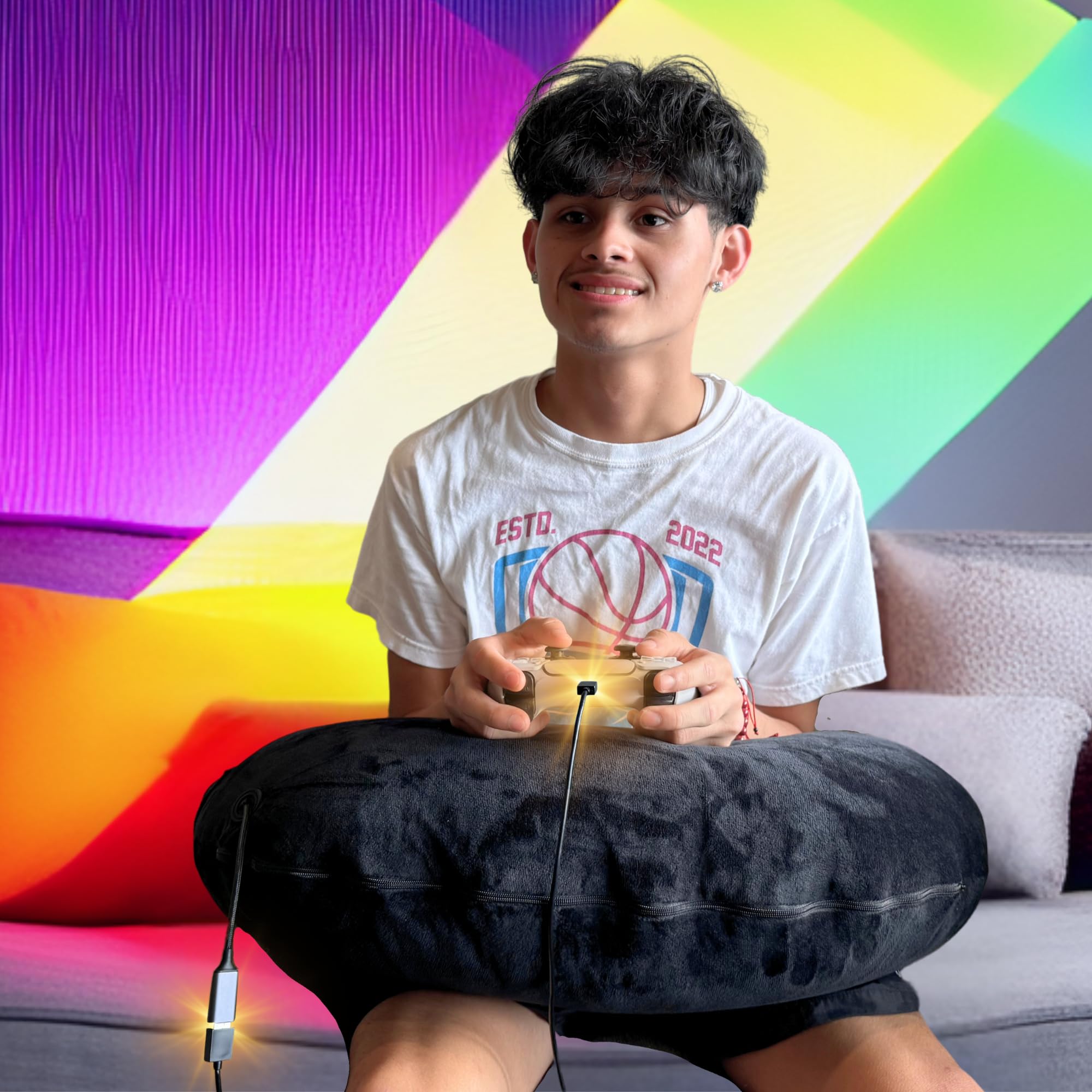 Lit Decor Gaming Pillow – Ergonomic Lap Support Cushion with USB-C Fast Charging Port, Back & Wrist Support, Removable Washable Cover | Ideal for Console & PC Gamers, Perfect for Long Sessions