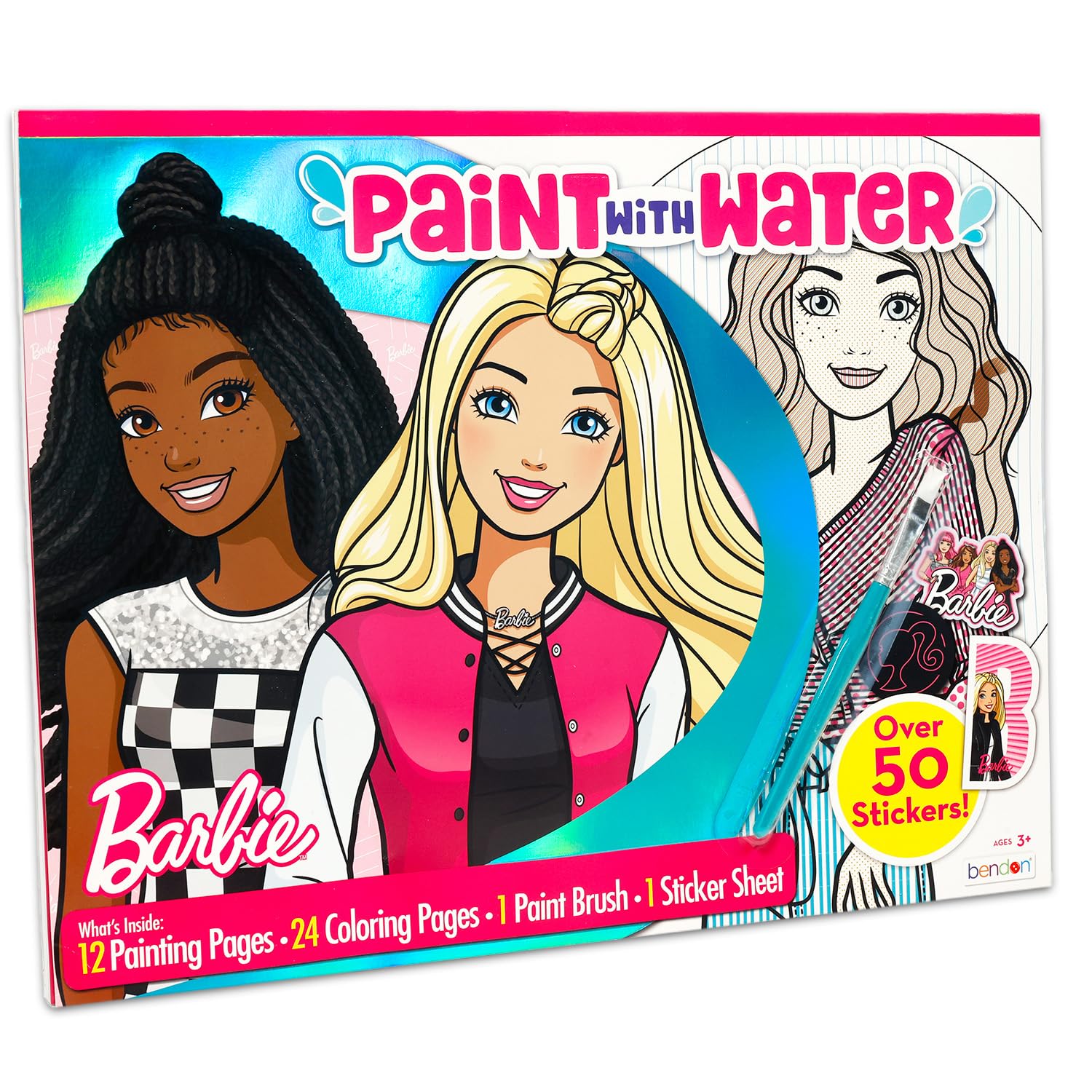 Barbie Malen mit Wasser-Set für Kinder, Kleinkinder ab 3 Jahren, Bündel mit 36 Seiten, niedliches Cartoon-Wassermalbuch für Kinder ab 3, 4, 5, 6, 7, 8 und mehr, Barbie No-Mess Arts and Crafts